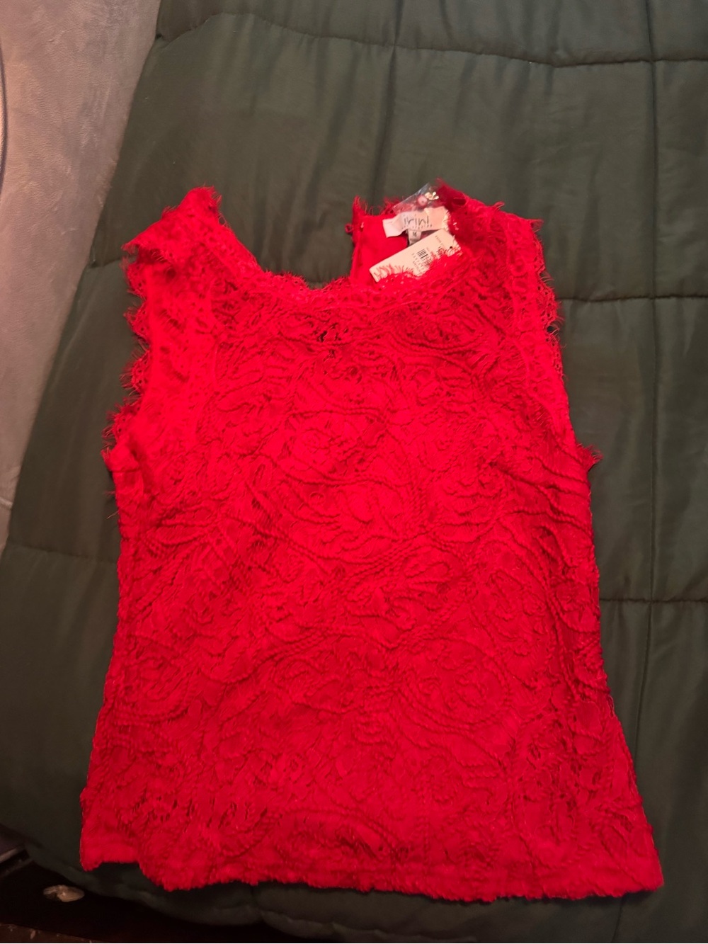 Sleeveless Red Lace Floral-Texture Blouse